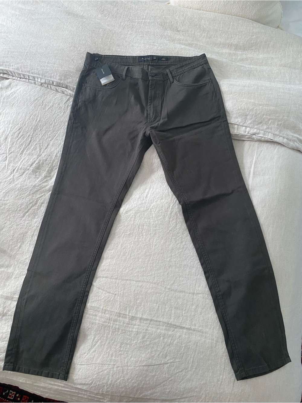 Massimo Dutti Men's Slim Pants - Dark Green - Size 34